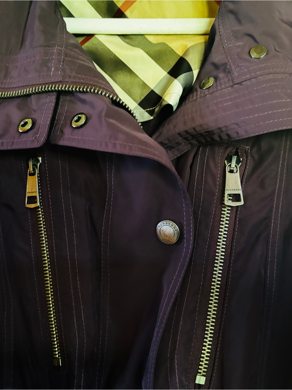Burberry Dark Purple Belted Trench Coat with Zip Details - Picture 2 of 14